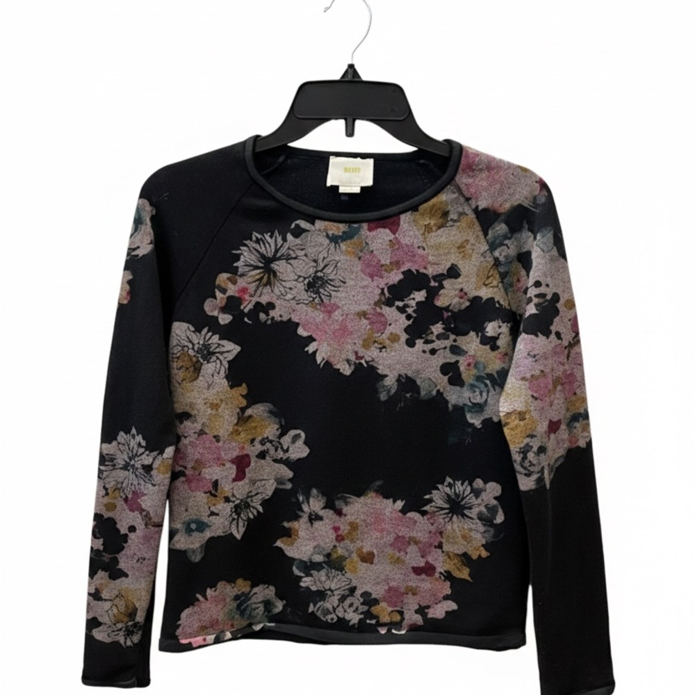 Maeve Black Floral Long Sleeve Top